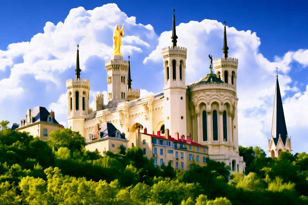 Fourviere Hill Basilica Lyon gallery canvas, unframed and in an espresso floating frame — Lyon, France