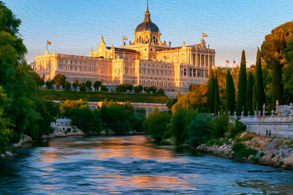Royal Palace & Almudena Cathedral Riverside, Madrid watercolor canvas