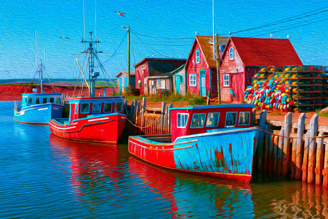 Malpeque Harbour Fishing Wharf, Prince Edward Island watercolor canvas