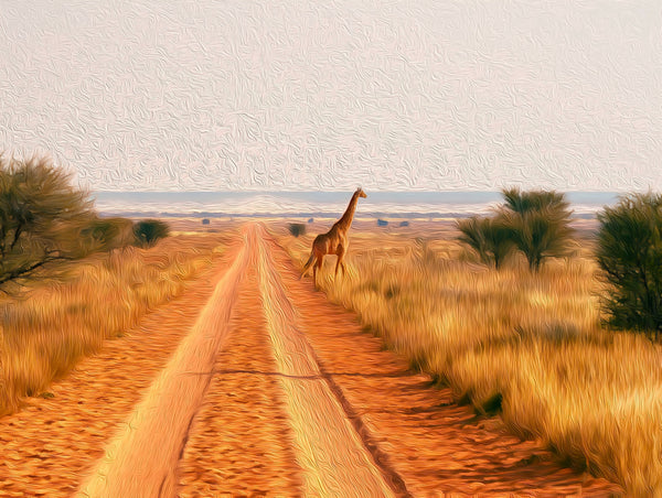 Kalahari Dirt Road Giraffe, Maun watercolor canvas