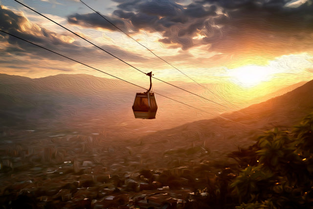 Medellín Cable Car Metrocable, Medellín watercolor canvas