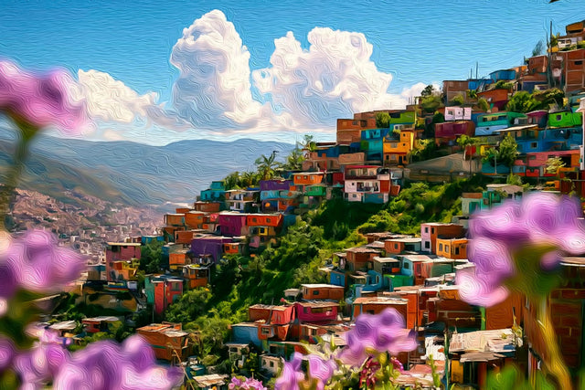 Comuna 13 Hillside Neighborhood, Medellín watercolor canvas