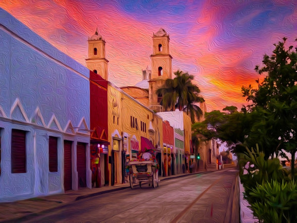 Cathedral of San Ildefonso at Sunset, Mérida watercolor canvas