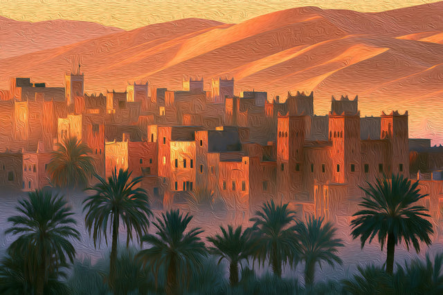 Merzouga Kasbah Desert Cityscape, Merzouga watercolor canvas