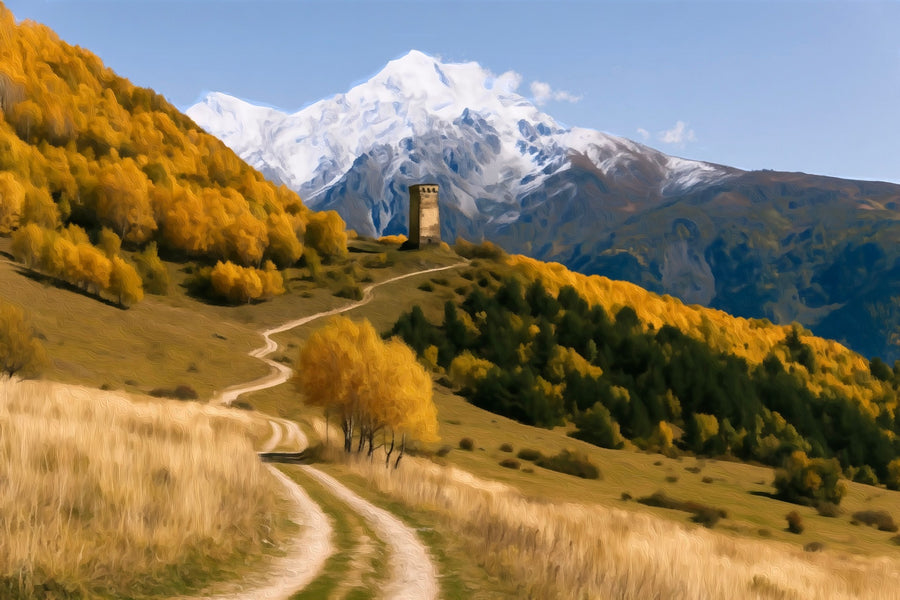 Svan Tower Autumn Valley &mdash; Mestia canvas