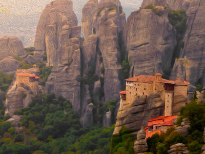 Meteora watercolor canvas