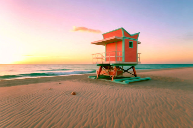 Miami Beach Lifeguard Stand, Miami watercolor canvas