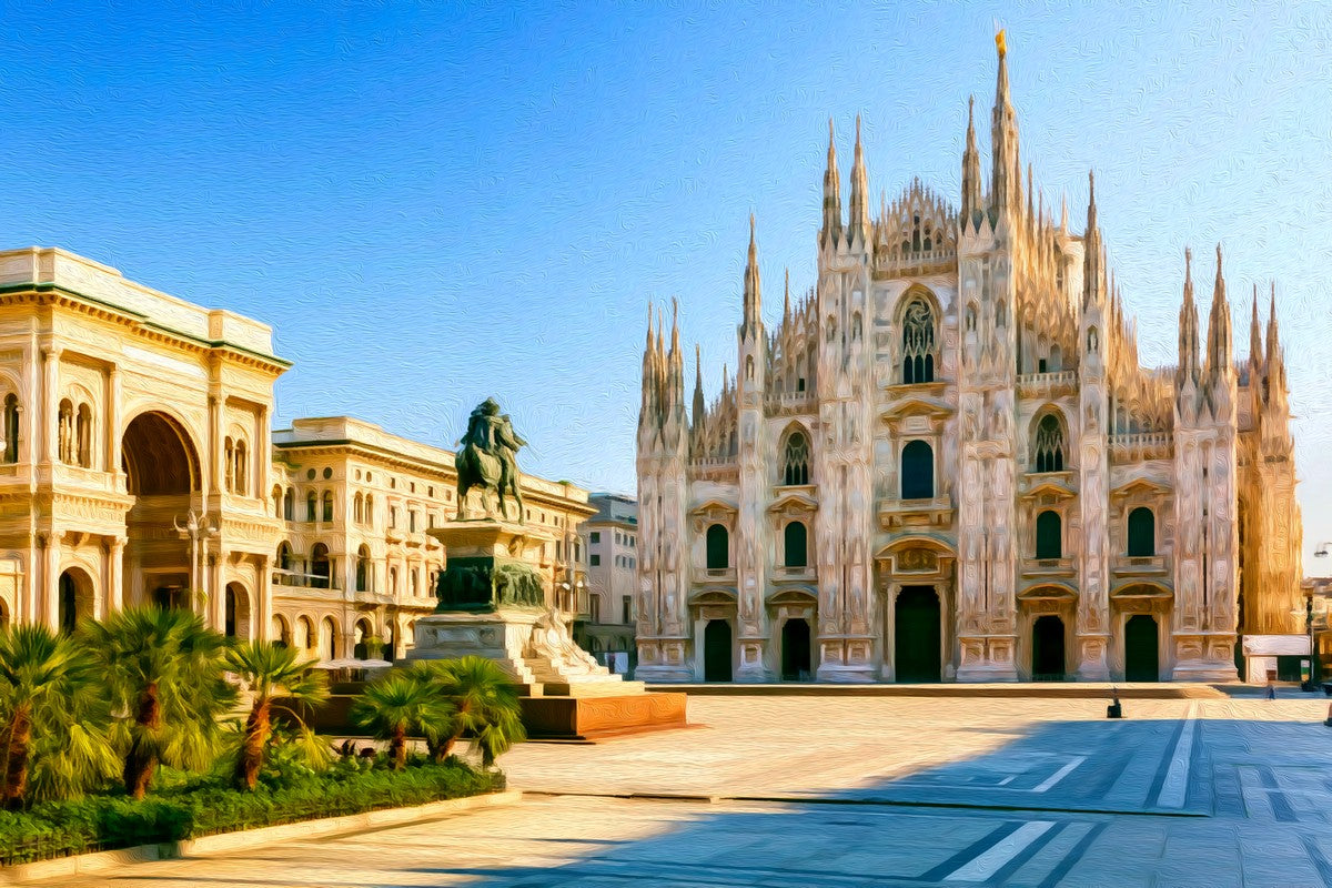 Milan Cathedral Piazza Duomo gallery canvas, unframed and in an espresso floating frame — Milan, Italy