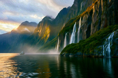Milford Sound watercolor canvas
