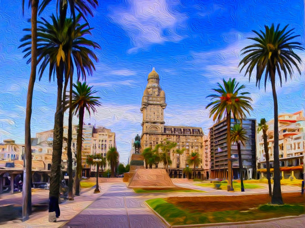 Plaza Independencia & Palacio Salvo, Montevideo watercolor canvas