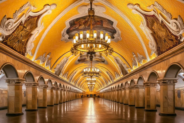 Komsomolskaya Metro Station Hall, Moscow watercolor canvas