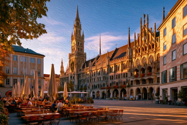 Marienplatz Town Hall Square, Munich watercolor canvas