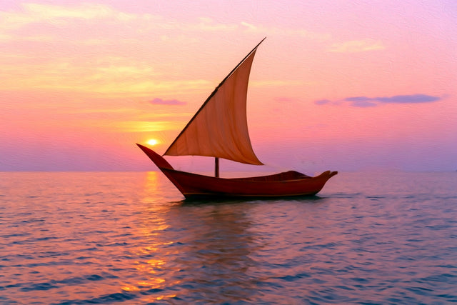 Traditional Dhow Sunset Sail, Muscat watercolor canvas