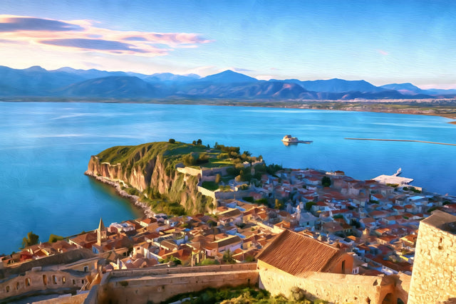 Nafplio Old Town Peninsula, Nafplio watercolor canvas