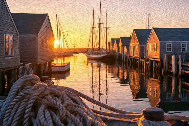 Nantucket Harbor Sunset Docks, Nantucket watercolor canvas
