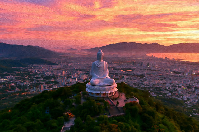 White Buddha Hilltop Nha Trang, Nha Trang watercolor canvas