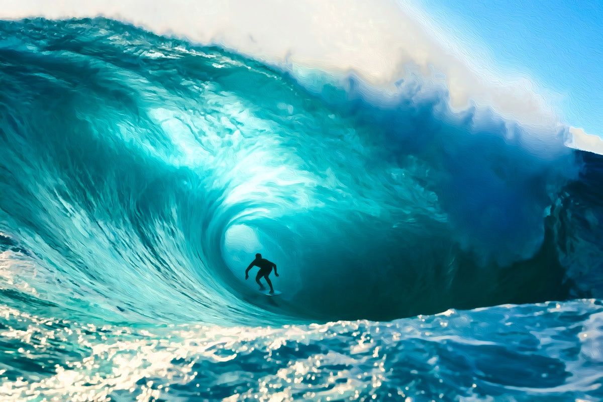 Pipeline Barrel Wave Surfing gallery canvas, unframed and in an espresso floating frame — Oahu, Hawaii