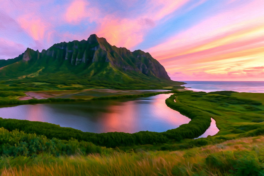 Kualoa Valley Coastal Panorama &mdash; Oahu canvas