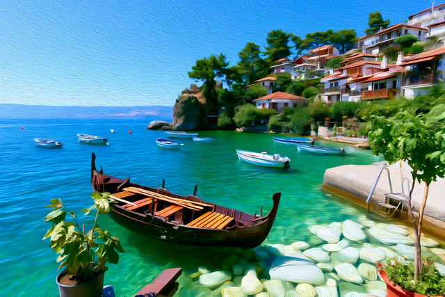 Ohrid Harbour Cove Village, Ohrid watercolor canvas