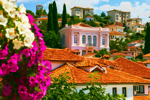 Ohrid Old Town Rooftops, Ohrid watercolor canvas