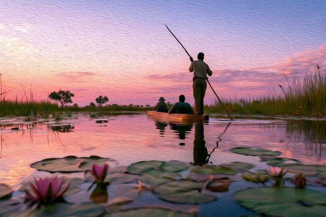 Okavango Delta Mokoro Safari, Okavango Delta watercolor canvas