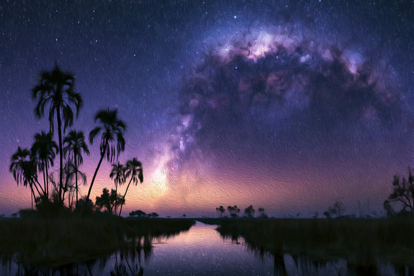 Okavango Delta Night Sky, Maun watercolor canvas