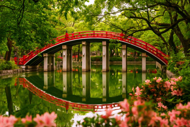 Sumiyoshi Taisha Arched Bridge, Osaka watercolor canvas