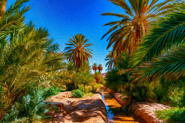 Ouarzazate Palm Oasis Stream, Ouarzazate watercolor canvas