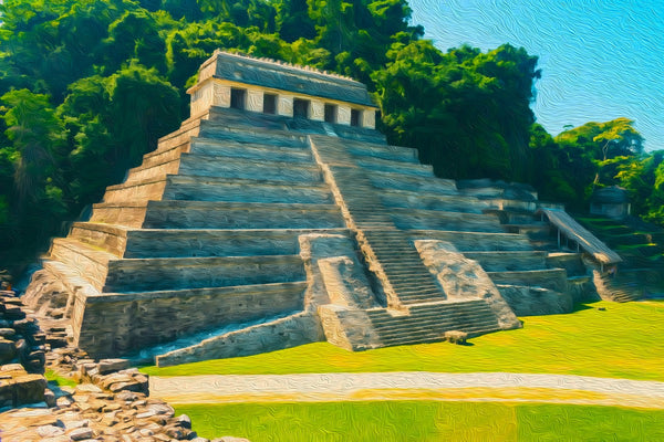 Temple of the Inscriptions, Palenque watercolor canvas