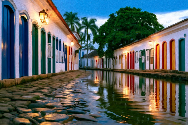 Paraty Historic Cobblestone Streets, Paraty watercolor canvas