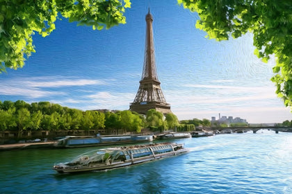 Eiffel Tower Seine River, Paris watercolor canvas