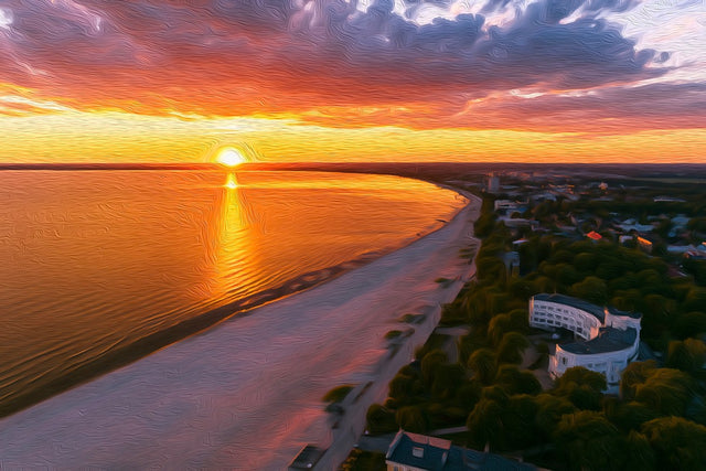 Pärnu Beach Coastal Sunset, Pärnu watercolor canvas