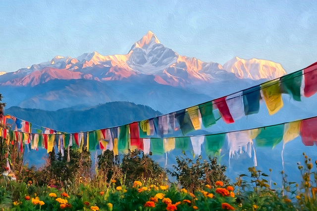 Annapurna Range Prayer Flags, Pokhara watercolor canvas