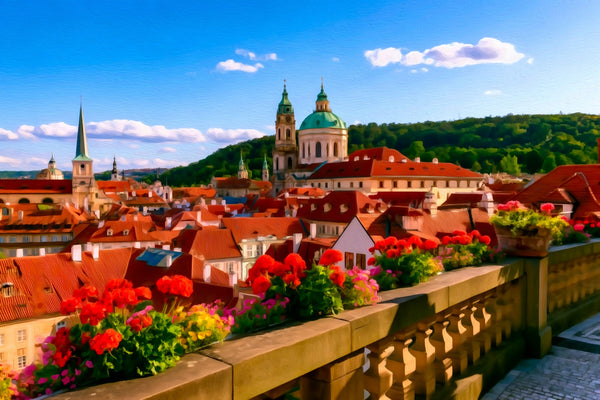 Mala Strana Red Rooftops Prague, Prague watercolor canvas