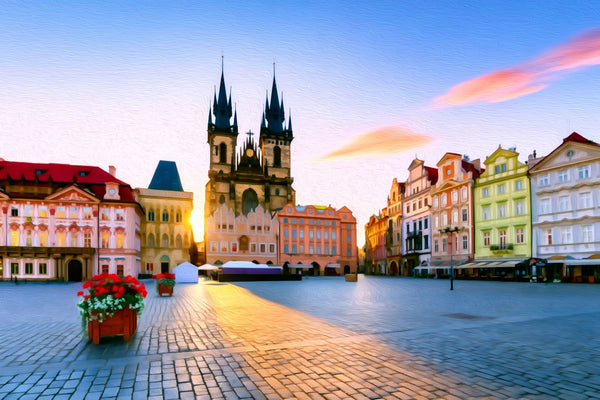 Old Town Square Prague, Prague watercolor canvas