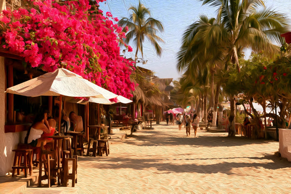 Adoquin Beach Promenade Puerto Escondido, Puerto Escondido watercolor canvas
