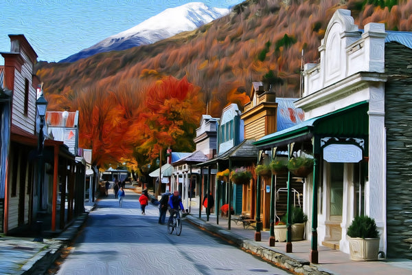 Queenstown Historic Town Centre, Queenstown watercolor canvas