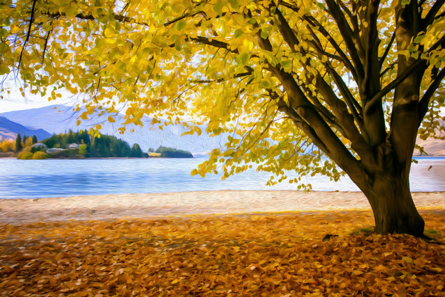 Lake Wakatipu Autumn Shoreline, Queenstown watercolor canvas