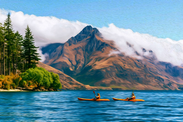 Lake Wakatipu Kayakers View, Queenstown watercolor canvas
