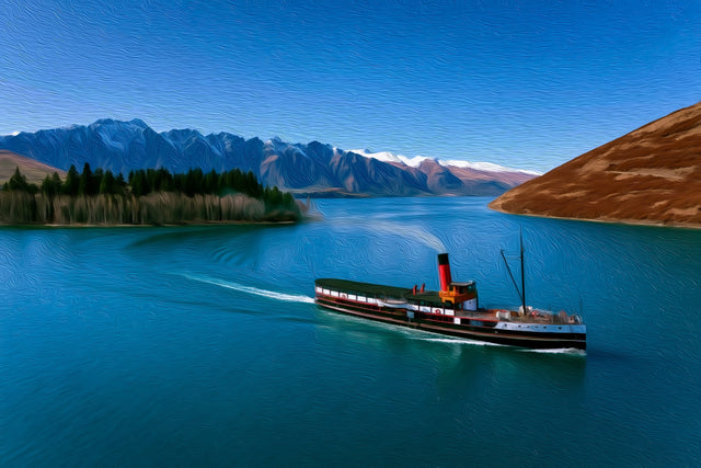 TSS Earnslaw Lake Wakatipu, Queenstown watercolor canvas