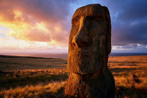 Ancient Moai Stone Sentinel, Rapa Nui Moai watercolor canvas