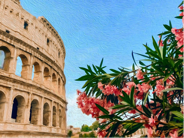 Roman Colosseum with Oleander, Rome watercolor canvas