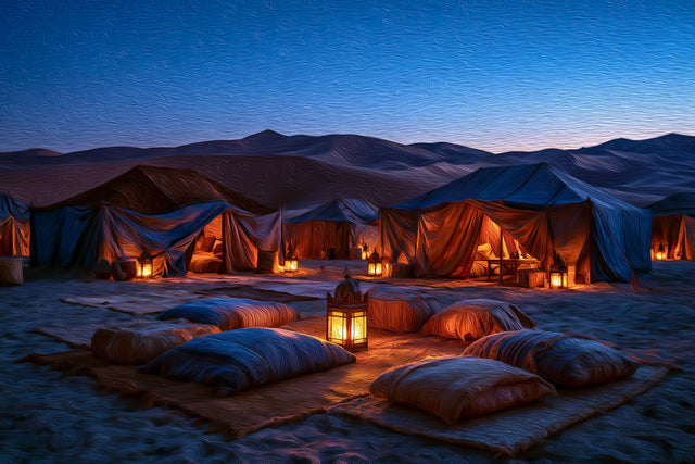 Sahara Desert Berber Camp, Merzouga watercolor canvas