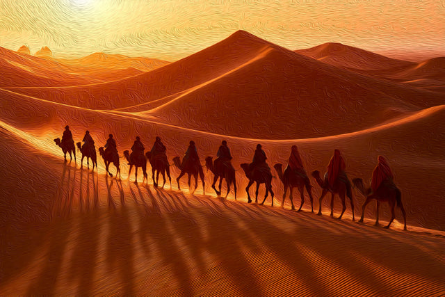 Sahara Desert Camel Caravan, Ouarzazate watercolor canvas