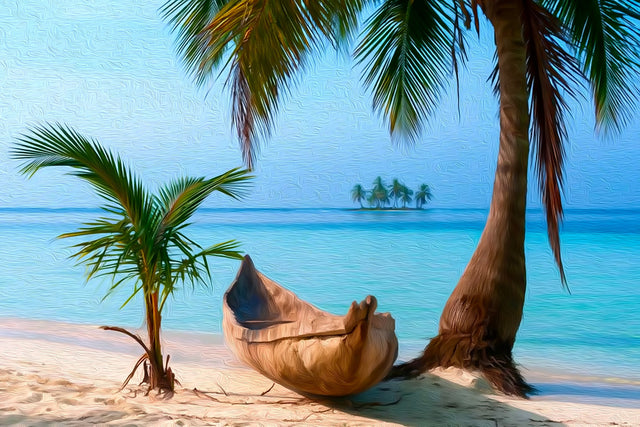 San Blas Beach Canoe, San Blas Islands watercolor canvas