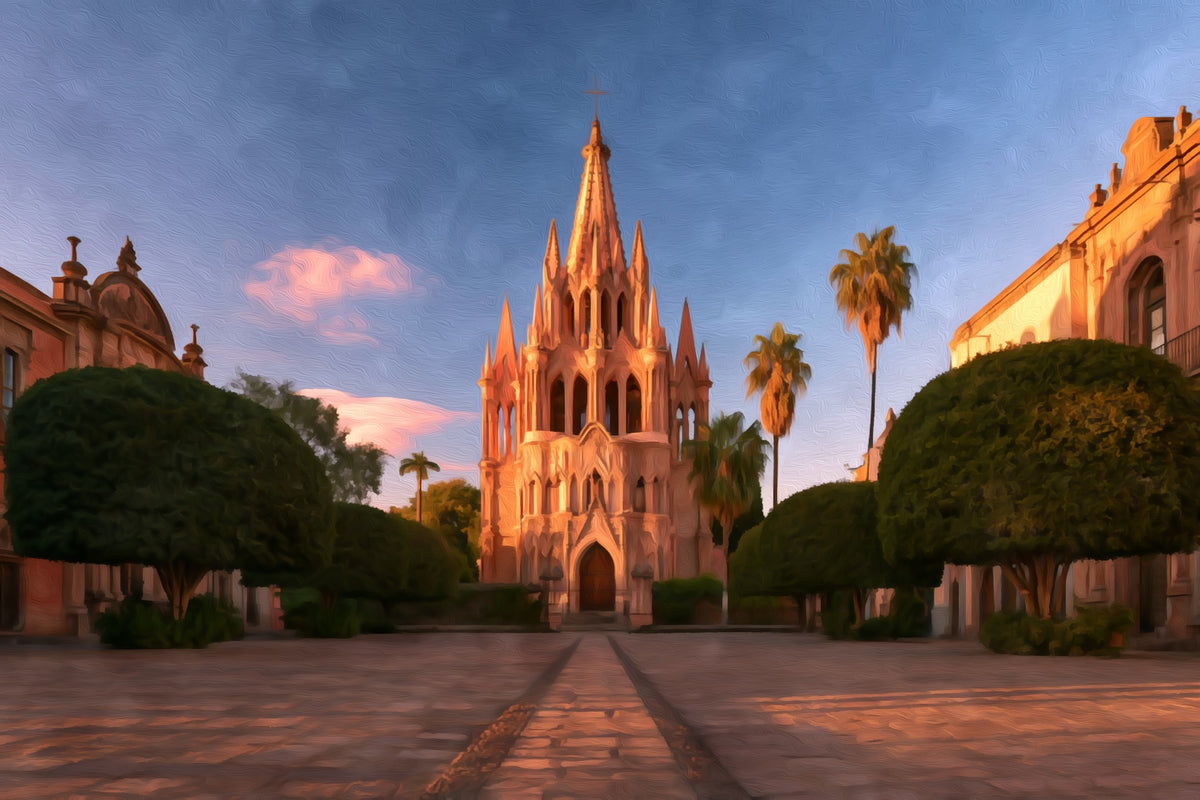 Parroquia de San Miguel Arcangel gallery canvas, unframed and in an espresso floating frame — San Miguel de Allende, Mexico