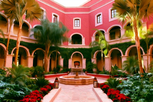 San Miguel Courtyard Fountain, San Miguel de Allende watercolor canvas