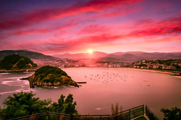 La Concha Bay Sunset, San Sebastian watercolor canvas