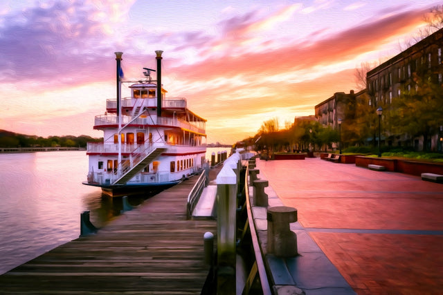 Savannah Riverfront Steamboat Dock, Savannah watercolor canvas