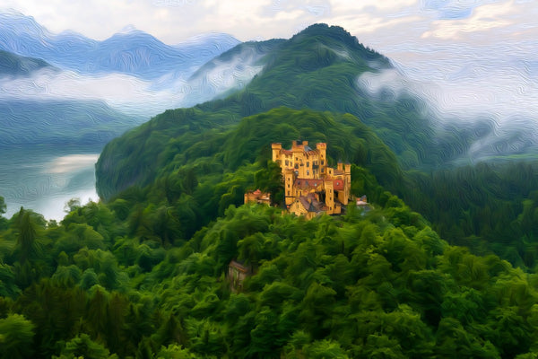 Hohenschwangau Castle Hilltop, Schwangau watercolor canvas